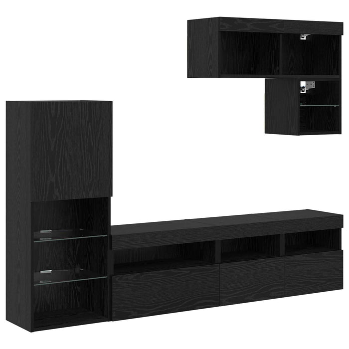 Unități pentru Pereți de TV 6 pcs Stejar Negru Lemn compozit - WALTI WALTI