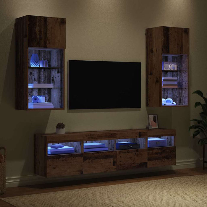 Unități TV de perete cu LED 5 pcs Lemn Vechi 40,5 x 30 x 90 cm - WALTI WALTI