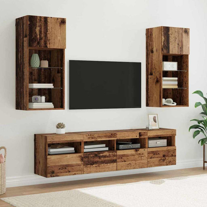 Unități TV de perete cu LED 5 pcs Lemn Vechi 40,5 x 30 x 90 cm - WALTI WALTI