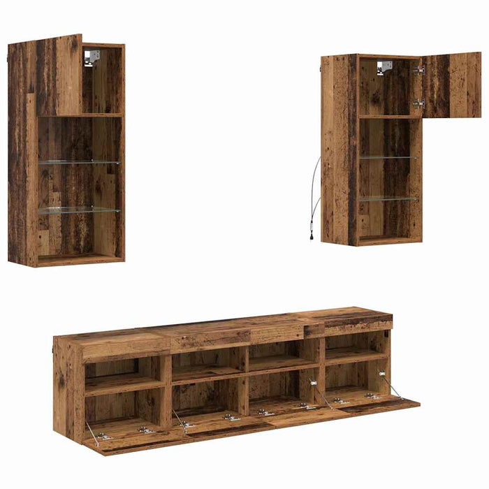 Unități TV de perete cu LED 5 pcs Lemn Vechi 40,5 x 30 x 90 cm - WALTI WALTI