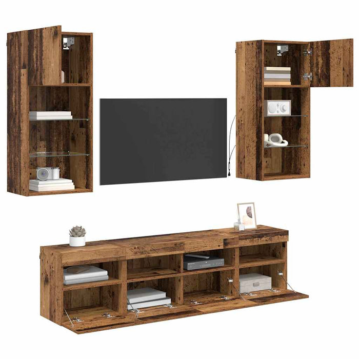 Unități TV de perete cu LED 5 pcs Lemn Vechi 40,5 x 30 x 90 cm - WALTI WALTI