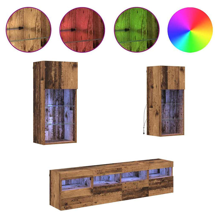 Unități TV de perete cu LED 5 pcs Lemn Vechi 40,5 x 30 x 90 cm - WALTI WALTI