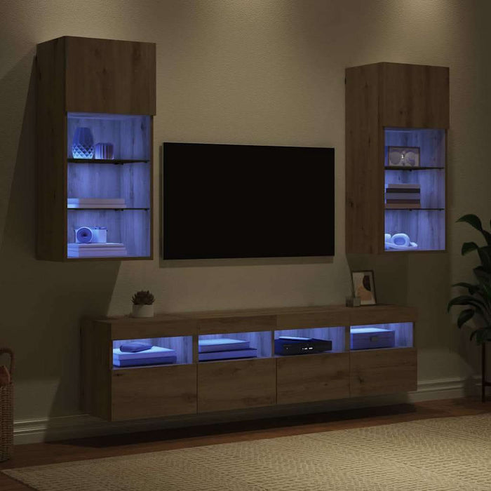 Unități TV de perete cu LED 5 pcs Stejar Artizanal - WALTI WALTI