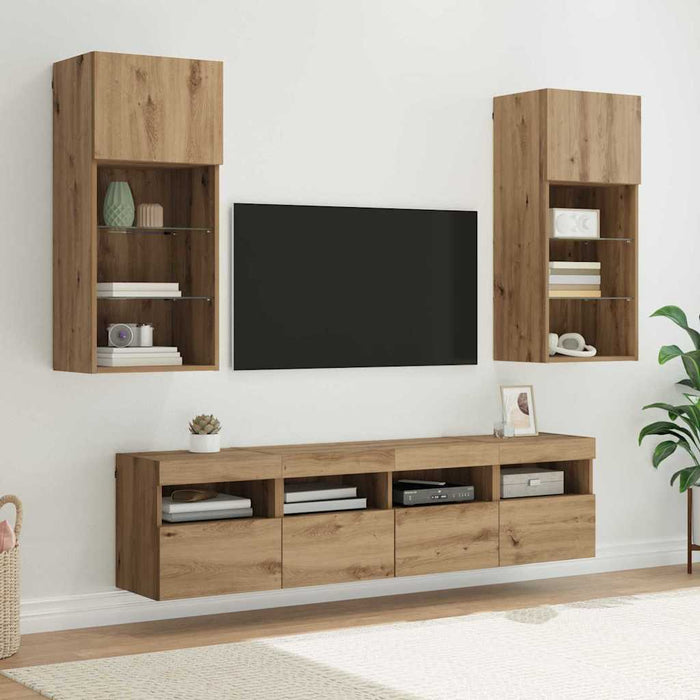 Unități TV de perete cu LED 5 pcs Stejar Artizanal - WALTI WALTI