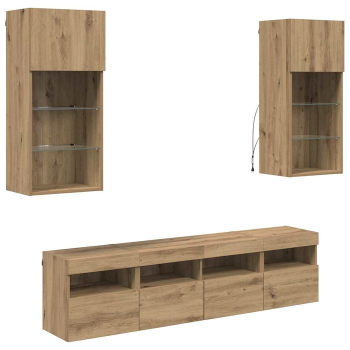 Unități TV de perete cu LED 5 pcs Stejar Artizanal - WALTI WALTI