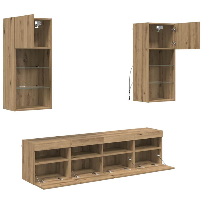 Unități TV de perete cu LED 5 pcs Stejar Artizanal - WALTI WALTI