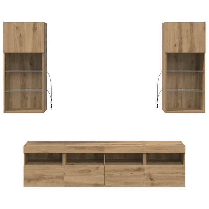 Unități TV de perete cu LED 5 pcs Stejar Artizanal - WALTI WALTI