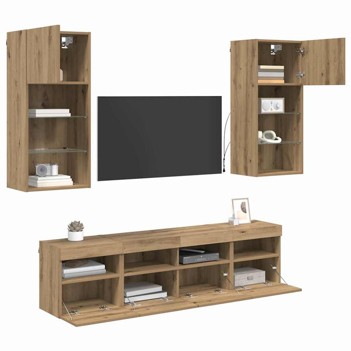 Unități TV de perete cu LED 5 pcs Stejar Artizanal - WALTI WALTI
