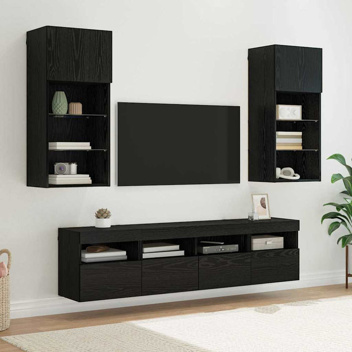 Unități TV de perete cu LED 5 pcs Stejar Negru - WALTI WALTI
