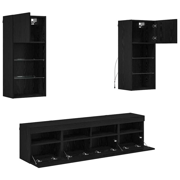 Unități TV de perete cu LED 5 pcs Stejar Negru - WALTI WALTI