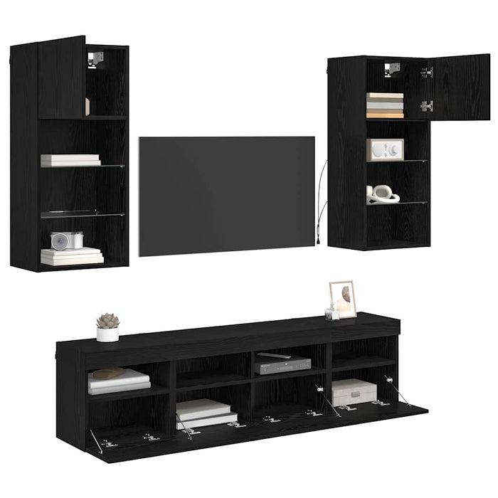 Unități TV de perete cu LED 5 pcs Stejar Negru - WALTI WALTI