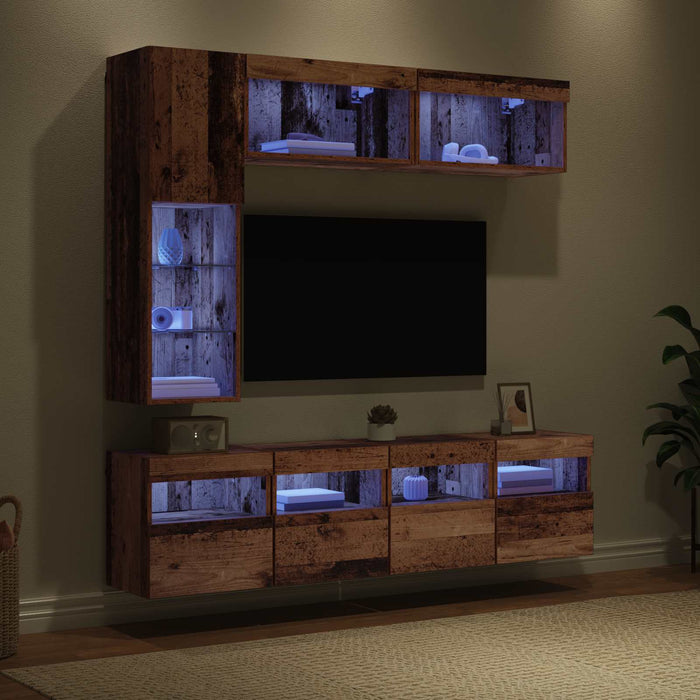 Cabinet TV cu led Pe perete 7 pcs Lemn vechi Lemn compozit - WALTI WALTI