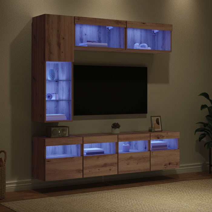 Cabinet TV cu led 7 pcs Stejar Artizanal Lemn compozit - WALTI WALTI
