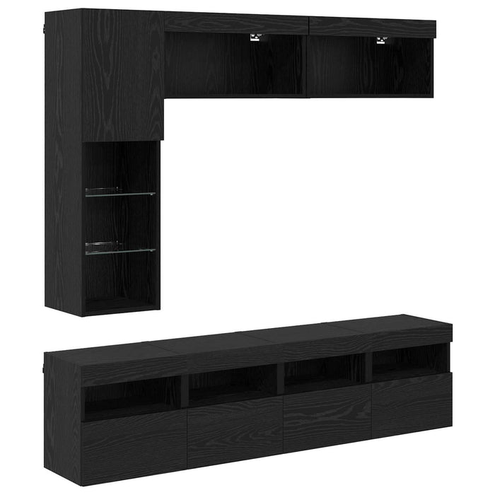 Cabinet TV cu led Pe perete 7 pcs Stejar Negru Lemn compozit - WALTI WALTI