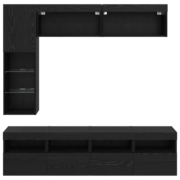Cabinet TV cu led Pe perete 7 pcs Stejar Negru Lemn compozit - WALTI WALTI