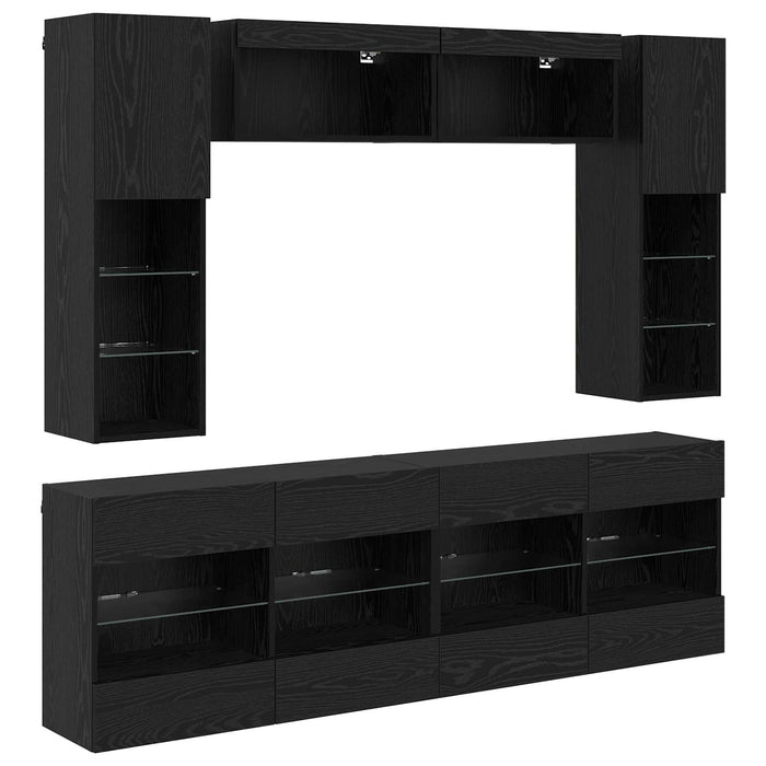 Set Dulap pentru Televizor Montat pe Perete 6 pcs Stejar Negru - WALTI WALTI