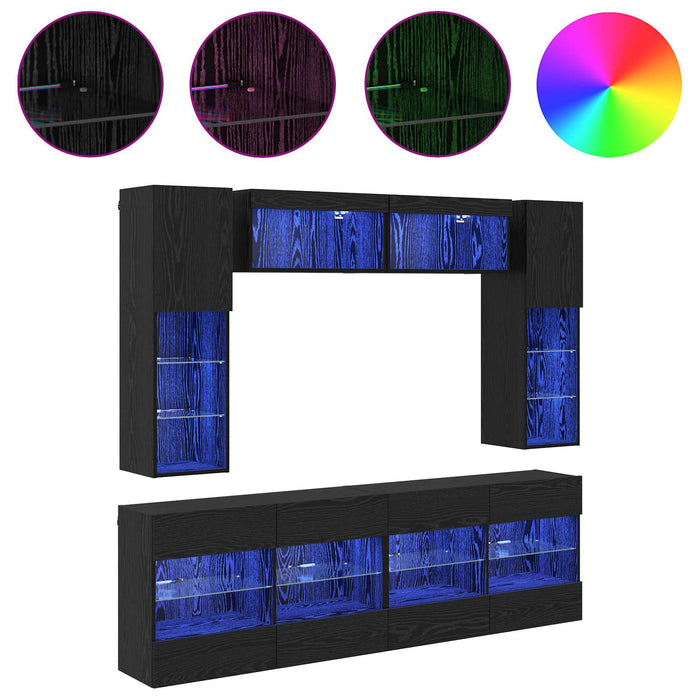 Set Dulap pentru Televizor Montat pe Perete 6 pcs Stejar Negru - WALTI WALTI