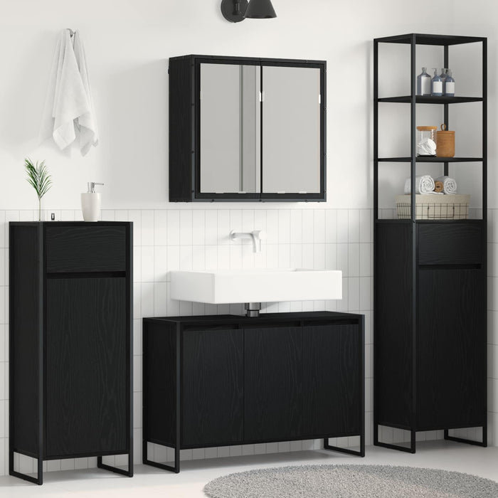 Set de mobilier pentru baie cu raft Stejar Negru Lemn compozit - WALTI WALTI