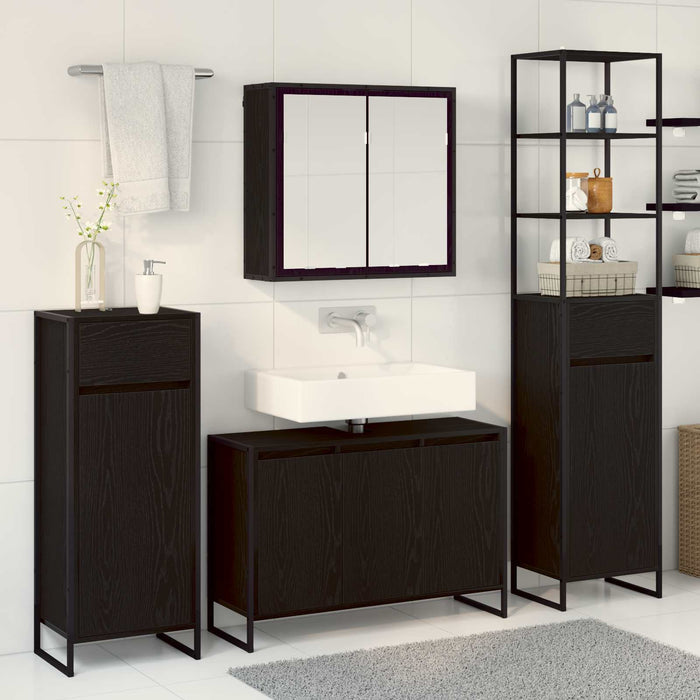 Set de mobilier pentru baie cu raft Stejar Negru Lemn compozit - WALTI WALTI