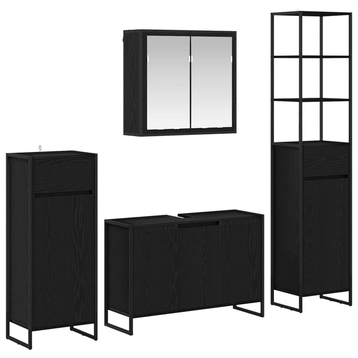 Set de mobilier pentru baie cu raft Stejar Negru Lemn compozit - WALTI WALTI