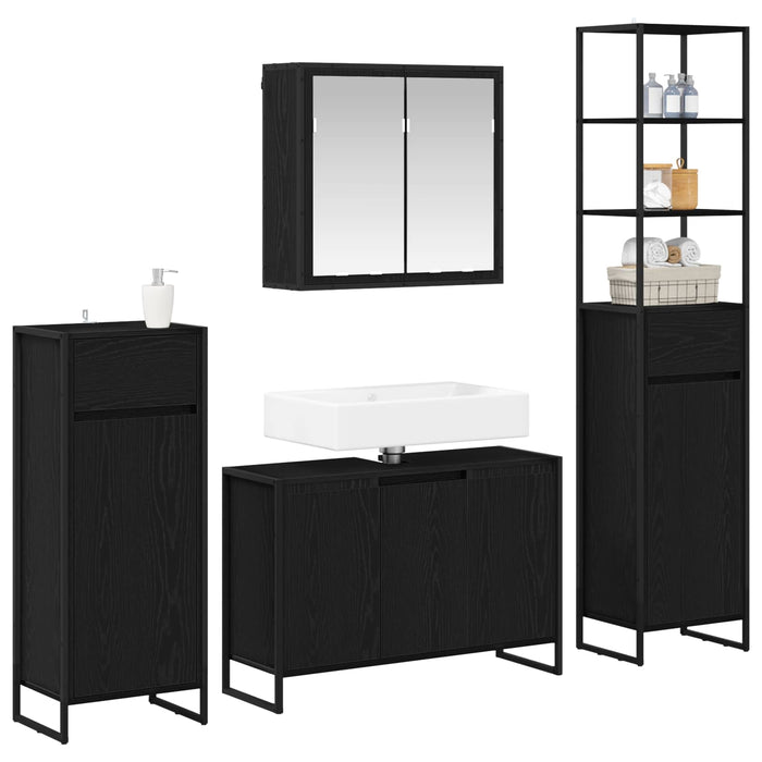 Set de mobilier pentru baie cu raft Stejar Negru Lemn compozit - WALTI WALTI