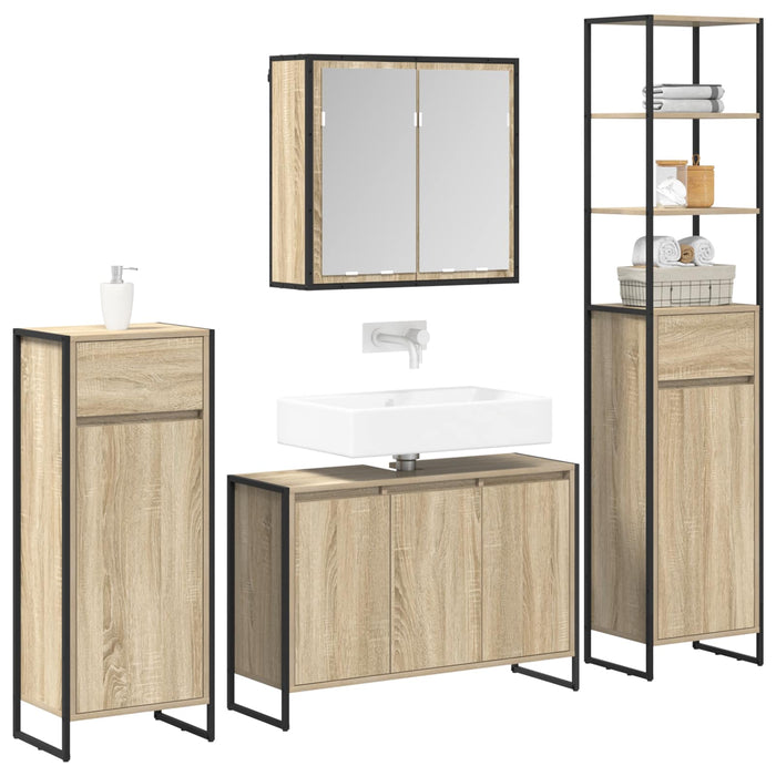 Set de mobilier pentru baie cu raft Stejar Sonoma Lemn compozit - WALTI WALTI