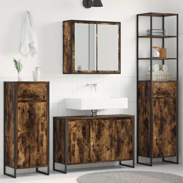 Set de mobilier pentru baie cu ușă Stejar fumuriu Lemn compozit - WALTI WALTI