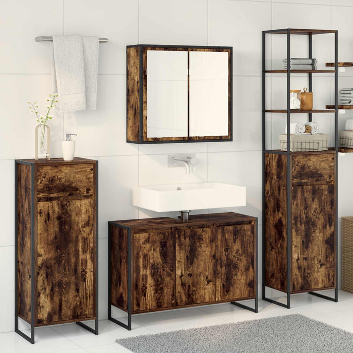 Set de mobilier pentru baie cu ușă Stejar fumuriu Lemn compozit - WALTI WALTI