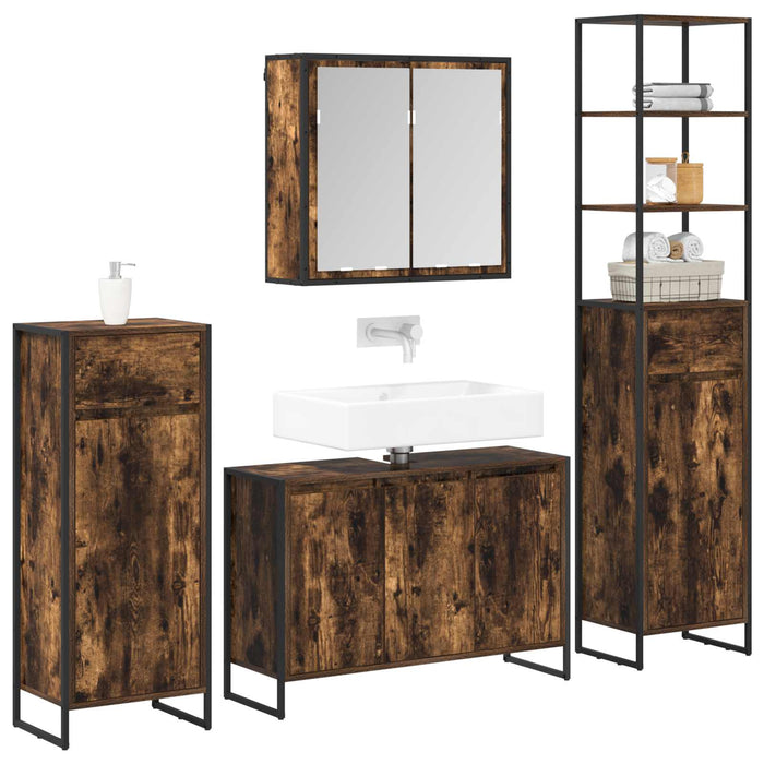 Set de mobilier pentru baie cu ușă Stejar fumuriu Lemn compozit - WALTI WALTI