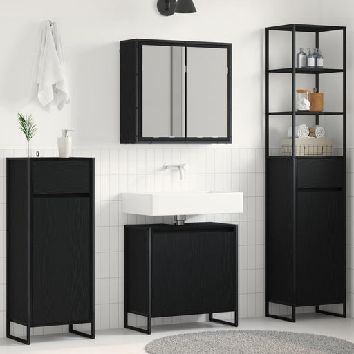 Set de mobilier pentru baie cu raft Stejar Negru Lemn compozit - WALTI WALTI