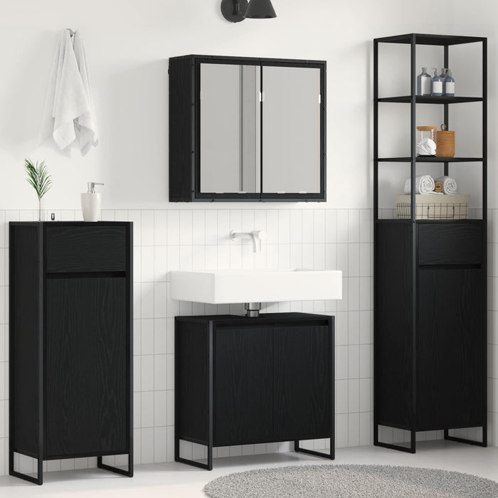 Set de mobilier pentru baie cu raft Stejar Negru Lemn compozit - WALTI WALTI