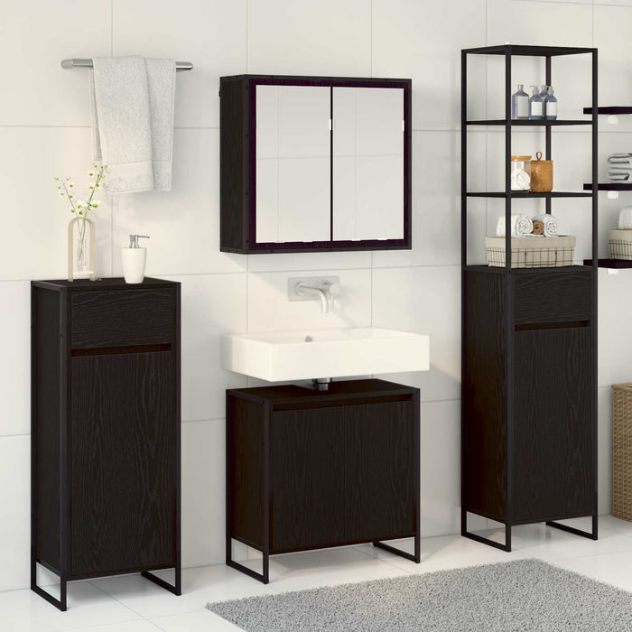 Set de mobilier pentru baie cu raft Stejar Negru Lemn compozit - WALTI WALTI