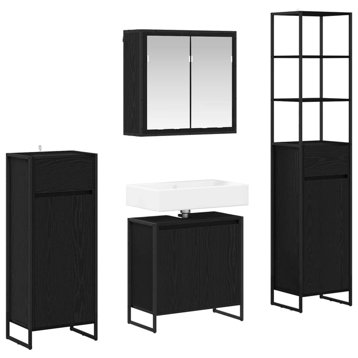 Set de mobilier pentru baie cu raft Stejar Negru Lemn compozit - WALTI WALTI