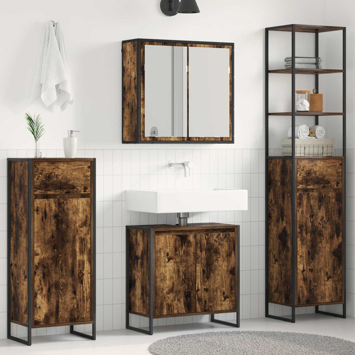 Set de mobilier pentru baie cu ușă Stejar fumuriu Lemn compozit - WALTI WALTI