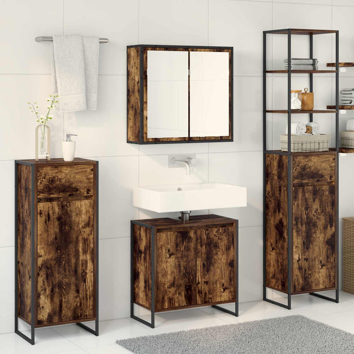 Set de mobilier pentru baie cu ușă Stejar fumuriu Lemn compozit - WALTI WALTI