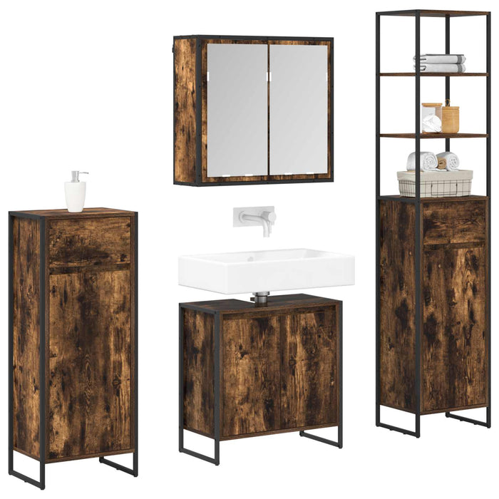 Set de mobilier pentru baie cu ușă Stejar fumuriu Lemn compozit - WALTI WALTI