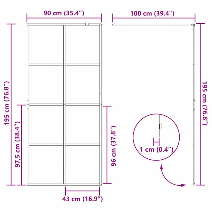 Zid de duș walk-in Negru 90 x 195 cm sticlă securizată - WALTI WALTI