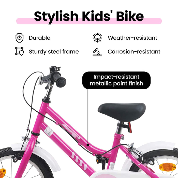 Bicicletă pentru Copii 14 Inci pentru 3-5 ani Alb roz WALTI