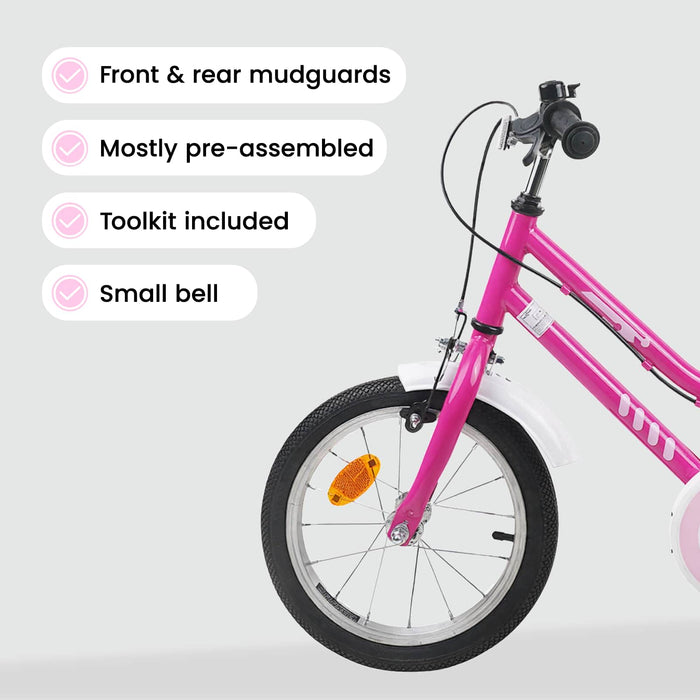 Bicicletă pentru Copii 16 Inci pentru 4-6 ani Alb roz WALTI