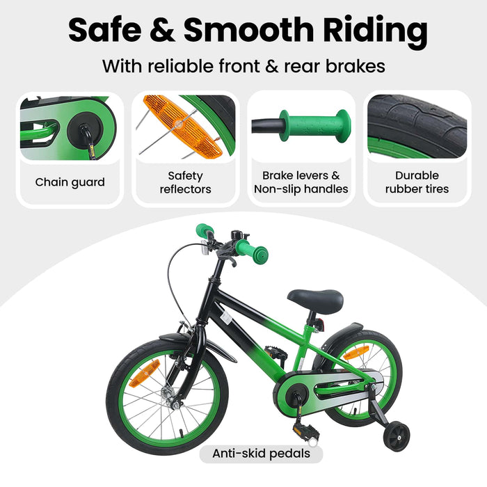 Bicicletă pentru Copii 16 Inci pentru 4-6 ani Verde Negru WALTI