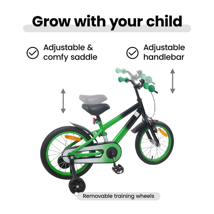Bicicletă pentru Copii 16 Inci pentru 4-6 ani Verde Negru WALTI