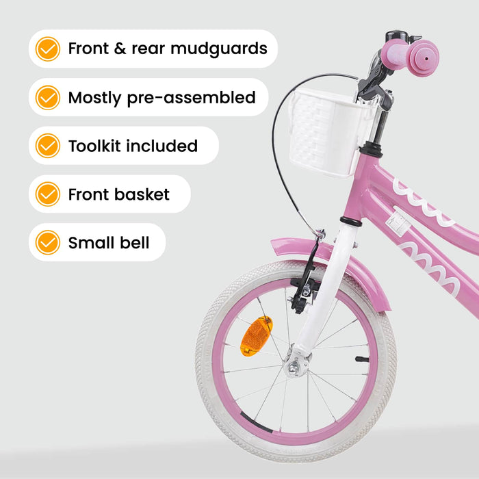 Bicicletă pentru Copii 14 Inci pentru 3-5 ani Roz deschis WALTI