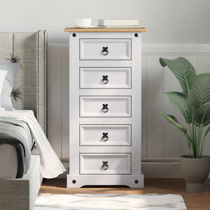 Noptieră Corona Alb 53 x 39 x 103 cm Lemn de pin masiv - WALTI WALTI
