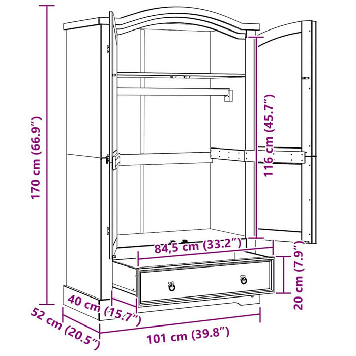 Dulap cu sertar Corona Alb 101 x 52 x 170 cm Lemn de pin masiv - WALTI WALTI