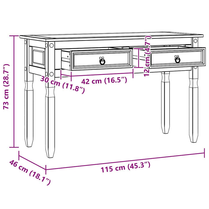 Masă laterală cu sertar Alb 115 x 46 x 73 cm Lemn de pin masiv - WALTI WALTI
