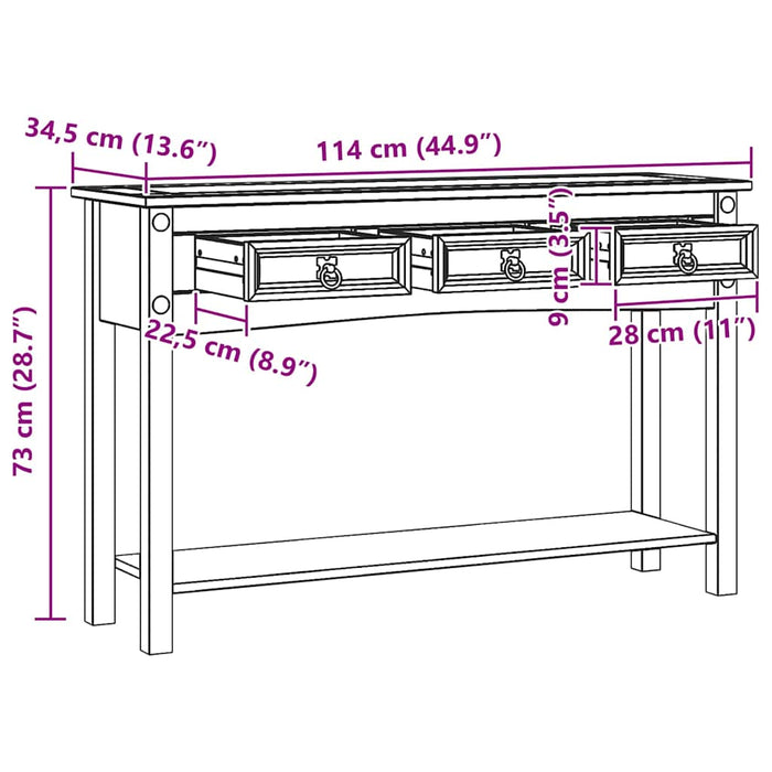 Masă laterală Alb 114 x 34,5 x 73 cm Lemn de pin masiv - WALTI WALTI