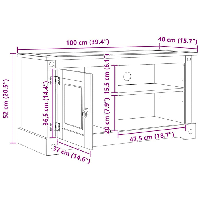 Cabinet TV Corona Alb 100 x 40 x 52 cm Lemn de pin masiv - WALTI WALTI