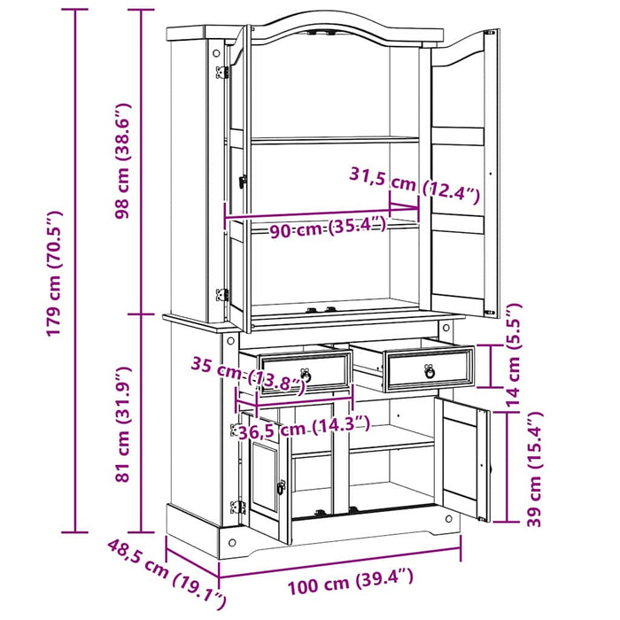 Bufet cu sertar Alb 100 x 48,5 x 179 cm Lemn de pin masiv - WALTI WALTI