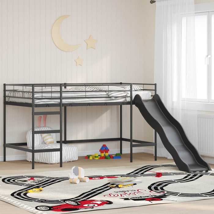 Cadru de pat loft pentru copii cu tobogan Negru și antracit - WALTI WALTI