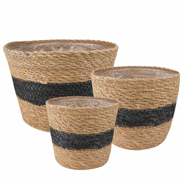 Coșuri pentru plante din iarbă de mare 3 pcs Natural și Negru WALTI